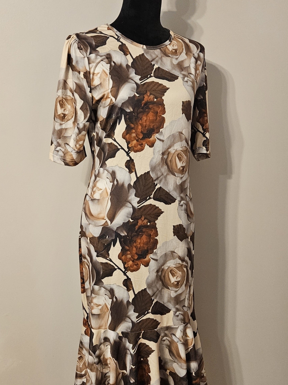 vintage floral print ruffle dress mermaid fishtail silhouette Elegant Stylish L - Picture 2 of 5